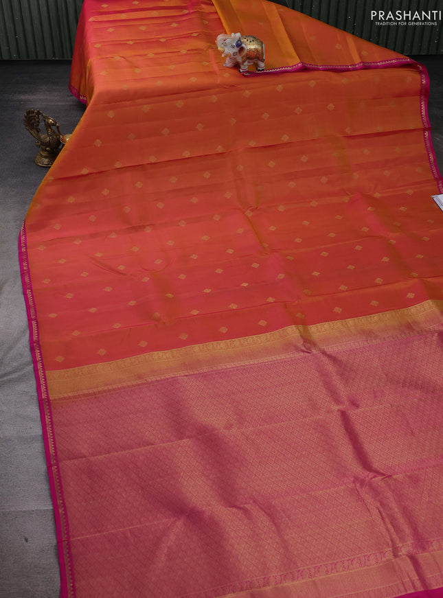 Mustard Yellow & Pink Pure Kanchipuram Silk-Butta