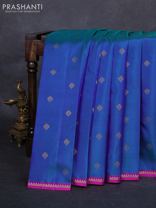Peacock blue & Purple Pure Kanchipuram Silk-Butta