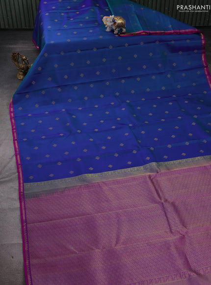 Peacock blue & Purple Pure Kanchipuram Silk-Butta