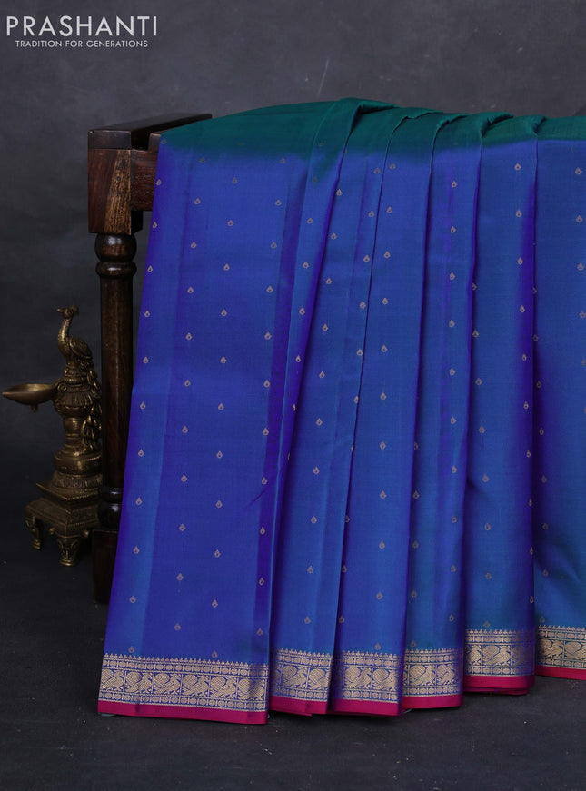 Peacock Green & Pink Pure Kanchipuram silk-Butta