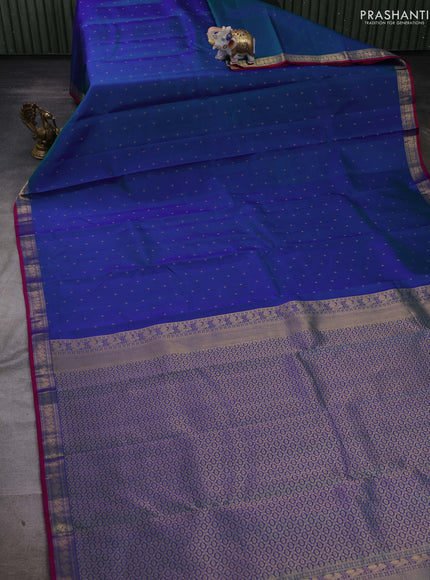 Peacock Green & Pink Pure Kanchipuram silk-Butta