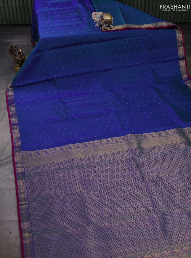 Peacock Green & Pink Pure Kanchipuram silk-Butta