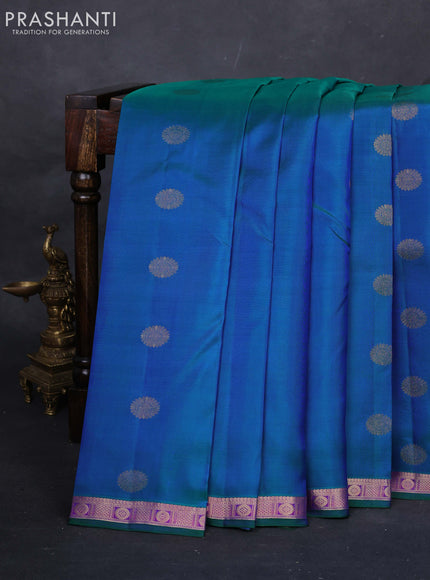Peacock Green & Purple Pure Kanchipuram silk-Butta