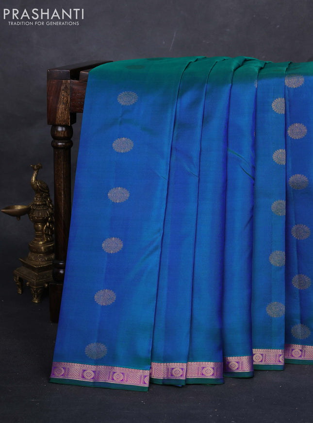 Peacock Green & Purple Pure Kanchipuram silk-Butta