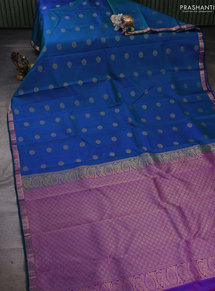 Peacock Green & Purple Pure Kanchipuram silk-Butta