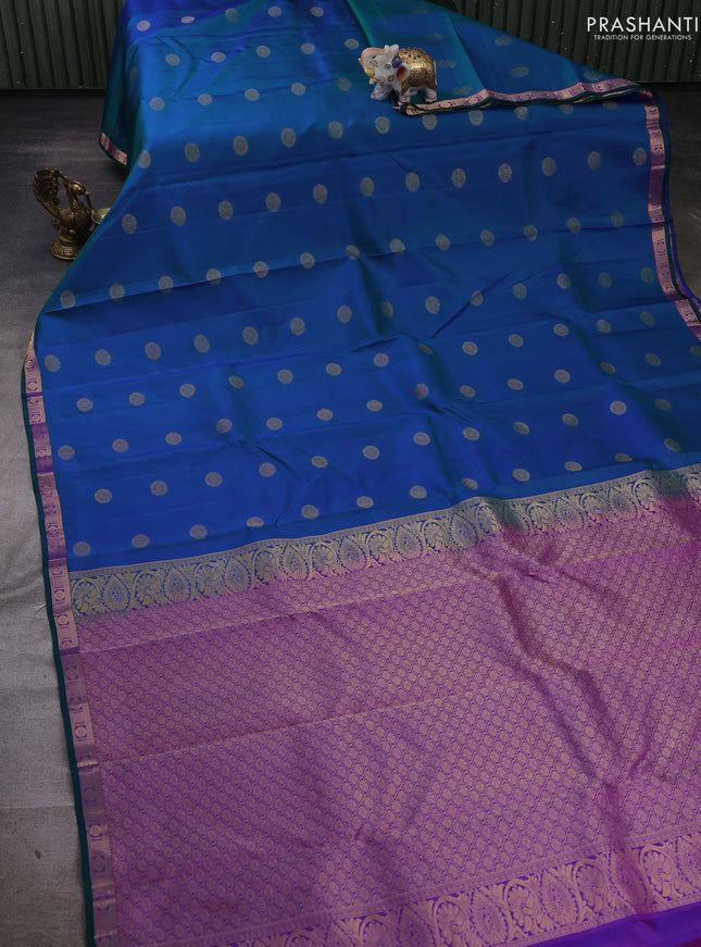 Peacock Green & Purple Pure Kanchipuram silk-Butta