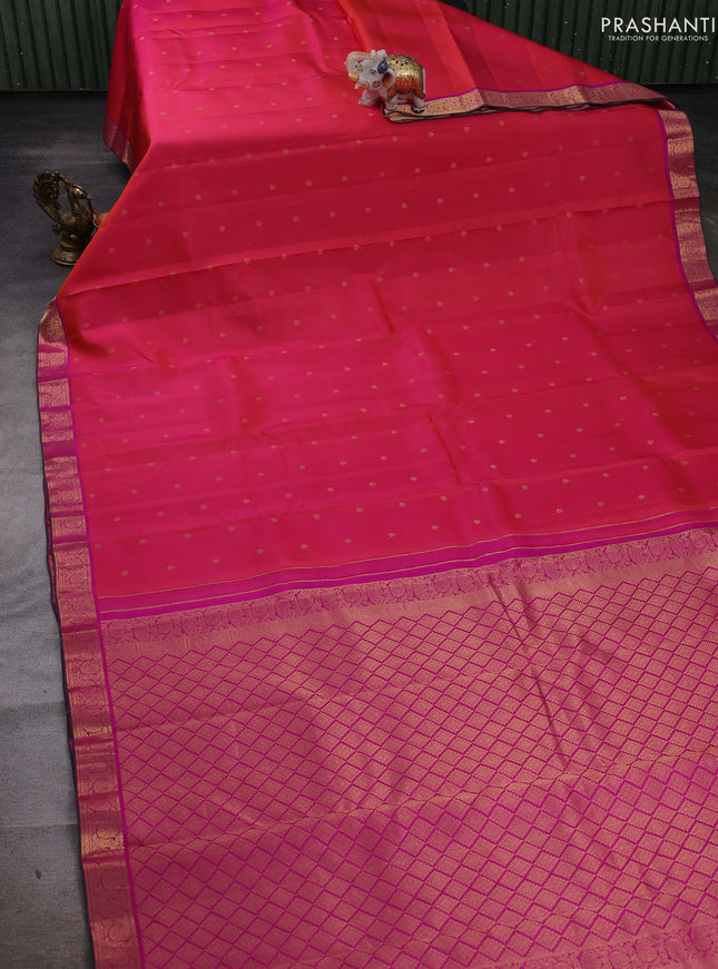 Orange & Pink Pure Kanchipuram Silk-Butta