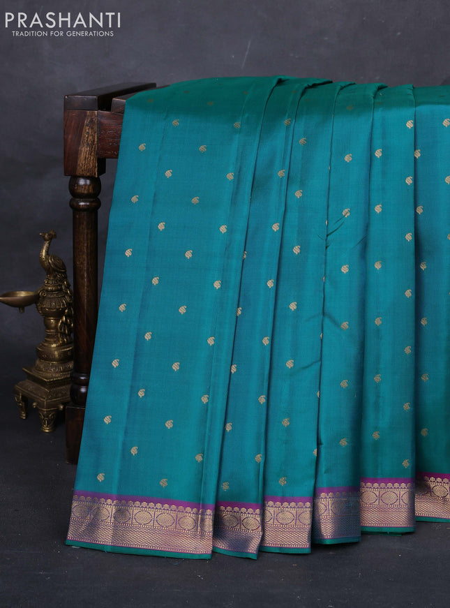 Teal Green & Purple Pure Kanchipuram silk-Butta