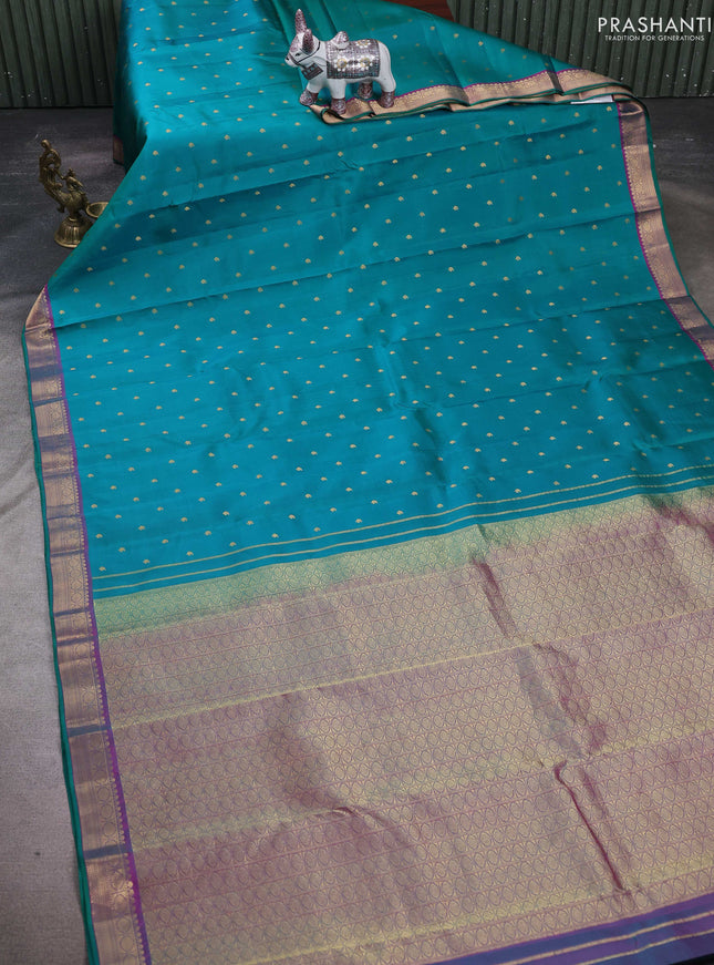 Teal Green & Purple Pure Kanchipuram silk-Butta