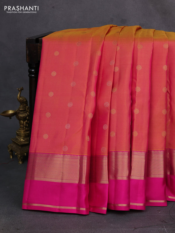 Mustard & Pink Pure Kanchipuram Silk - Buttas