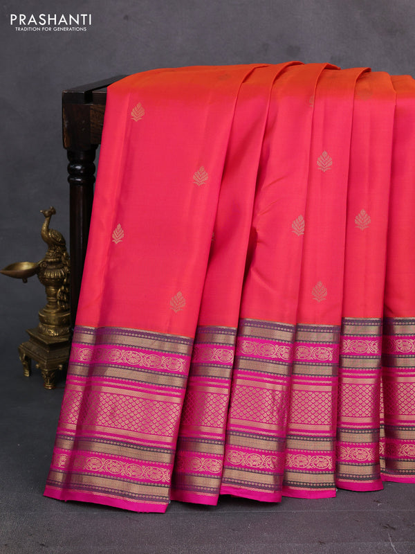 Orange & Pink Pure Kanchipuram Silk - Buttas