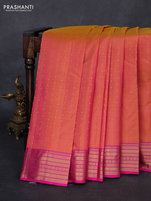 Mustard & Pink Pure Kanchipuram Silk - 1000 Buttas
