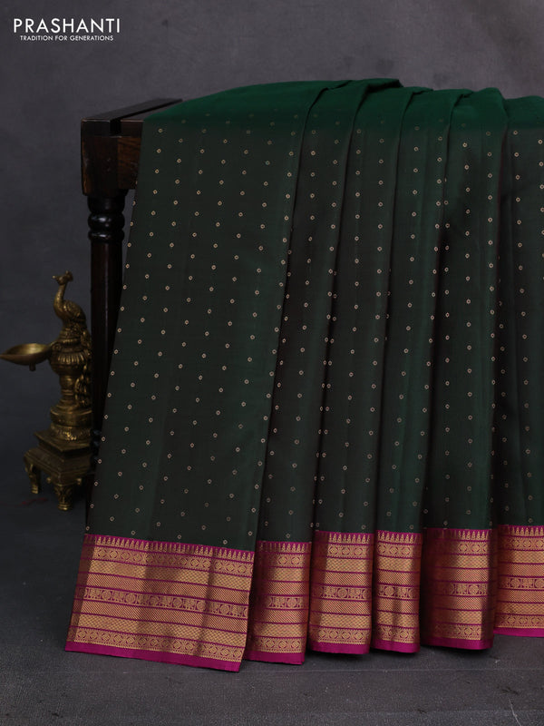Bottle Green & Magenta Pink Pure Kanchipuram Silk - 1000 Buttas