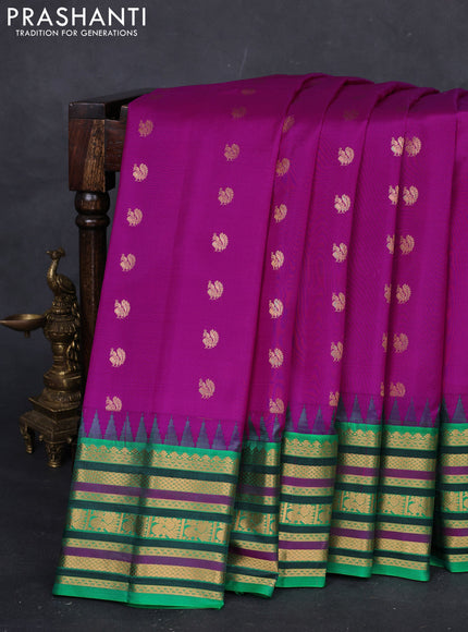 Magenta Pink & Green Gadwal Silk - Buttas