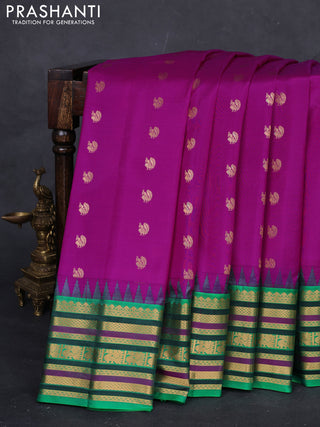 Magenta Pink & Green Gadwal Silk - Buttas