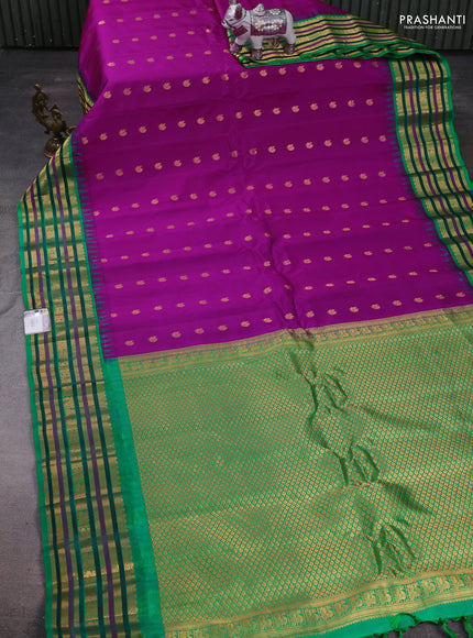 Magenta Pink & Green Gadwal Silk - Buttas