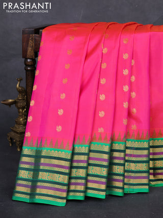 Pink & Green Gadwal Silk - Buttas