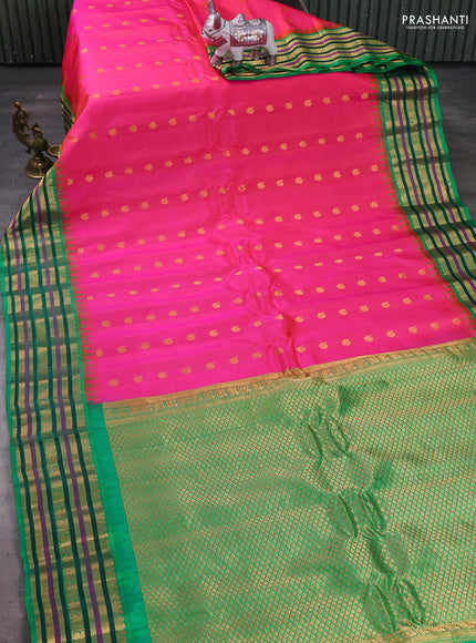 Pink & Green Gadwal Silk - Buttas