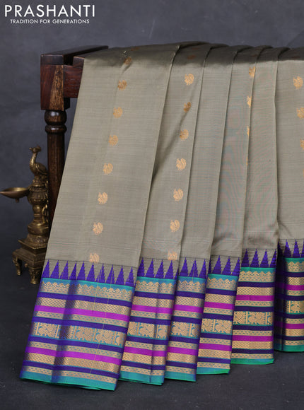 Grey & Green Gadwal Silk - Buttas