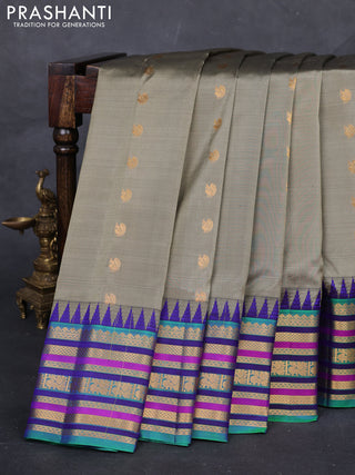 Grey & Green Gadwal Silk - Buttas