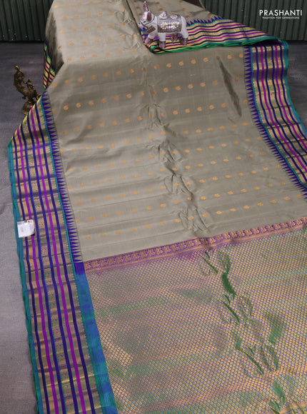 Grey & Green Gadwal Silk - Buttas