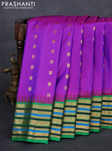 Purple & Green Gadwal Silk - Buttas