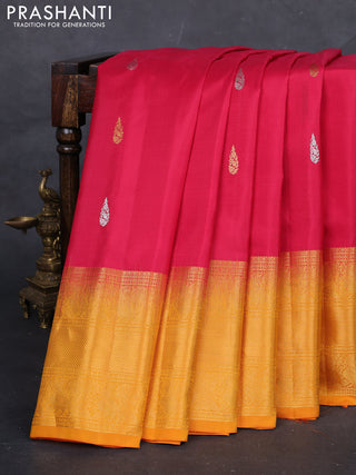 Pink & Sunset Orange Gadwal Silk - Buttas