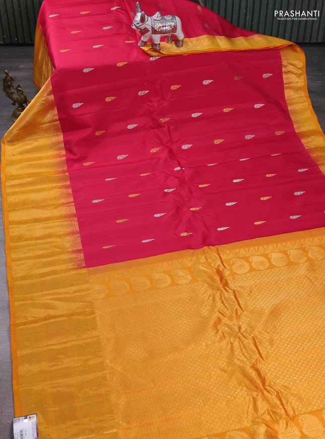 Pink & Sunset Orange Gadwal Silk - Buttas