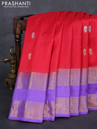 Red & Lavender Gadwal Silk Saree