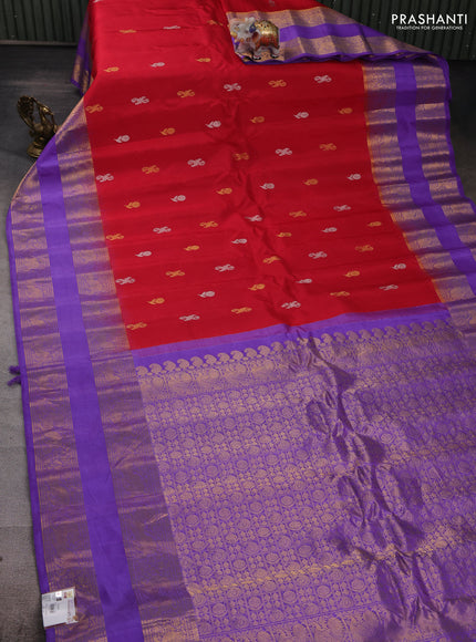 Red & Lavender Gadwal Silk Saree