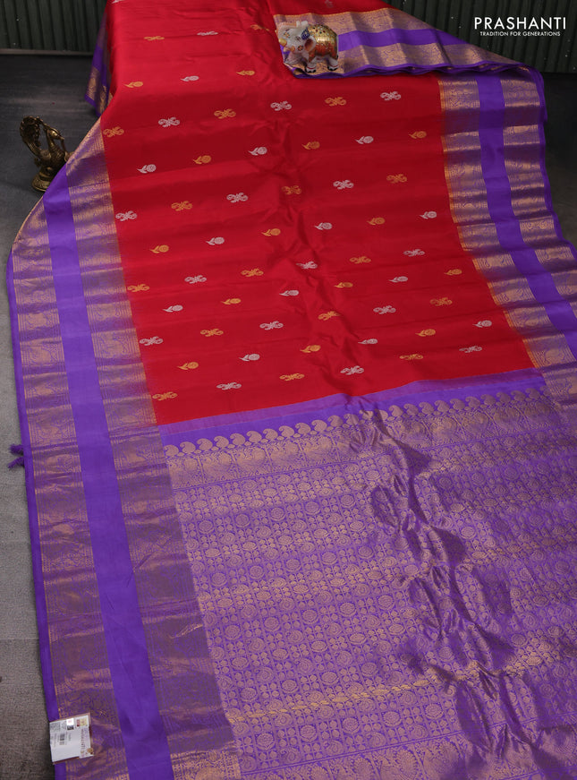 Red & Lavender Gadwal Silk Saree