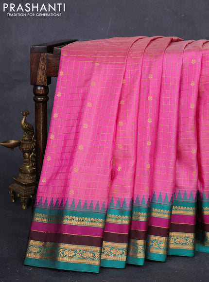 Pink & Peacock Green Gadwal Silk Saree