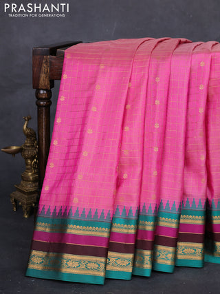 Pink & Peacock Green Gadwal Silk Saree