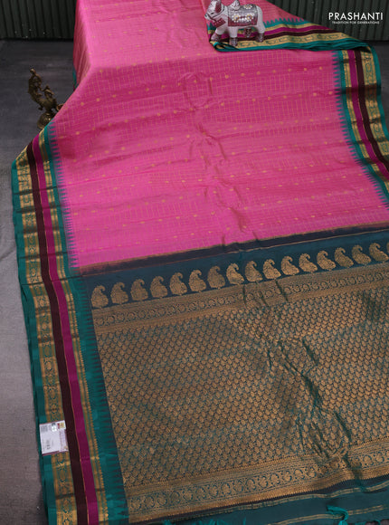 Pink & Peacock Green Gadwal Silk Saree