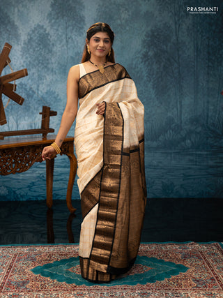 Beige & Black Gadwal Silk - Checks