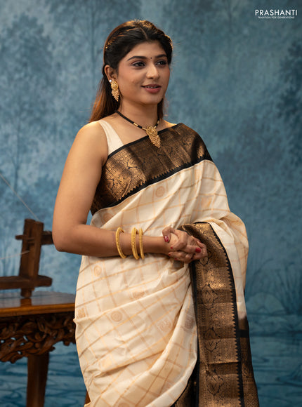 Beige & Black Gadwal Silk - Checks