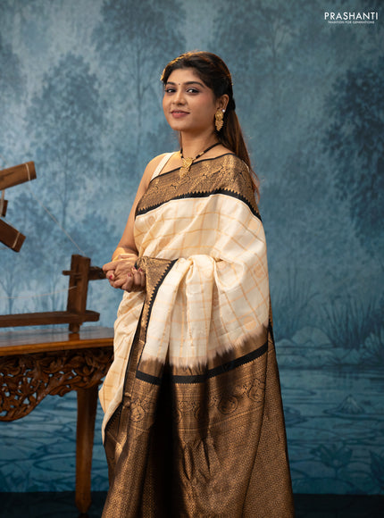 Beige & Black Gadwal Silk - Checks