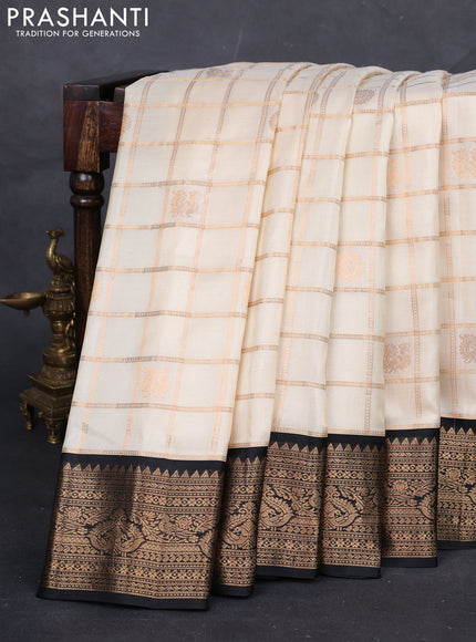 Beige & Black Gadwal Silk - Checks