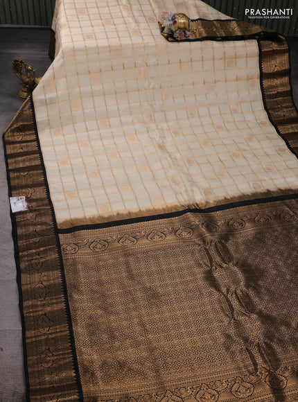 Beige & Black Gadwal Silk - Checks