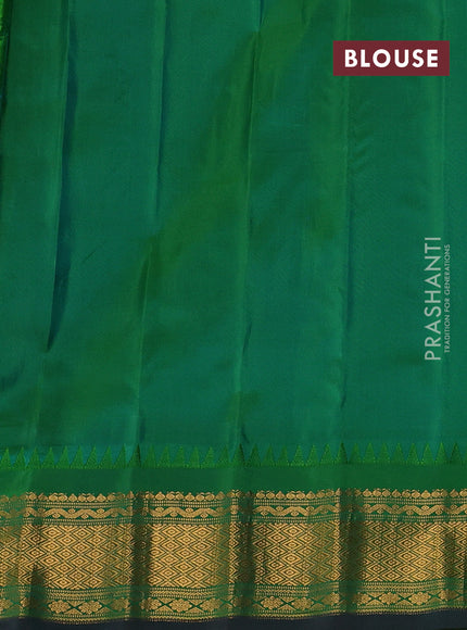 Peach Orange & Green Gadwal Silk  - Buttas