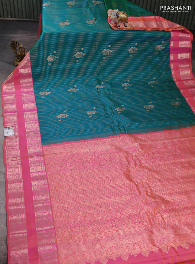 Green & Pink Gadwal Silk Saree