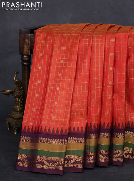 Orange & Wine Gadwal Silk - Checks