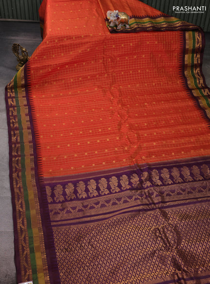 Orange & Wine Gadwal Silk - Checks