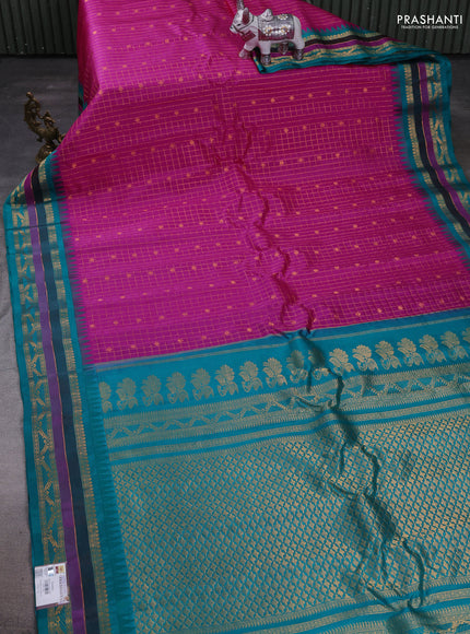 Pink & Peacock Green Gadwal Silk -Checks