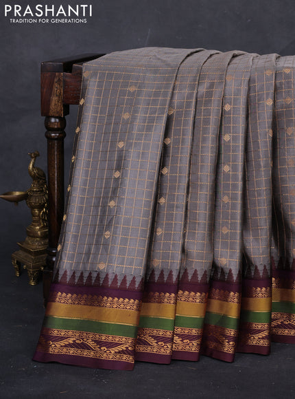 Grey & Wine Gadwal Silk - Checks