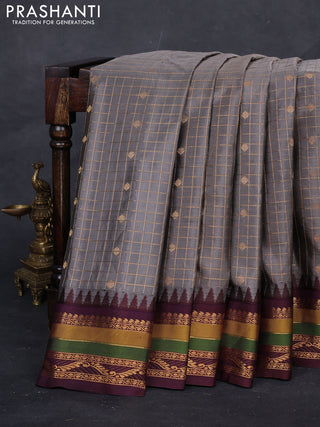 Grey & Wine Gadwal Silk - Checks
