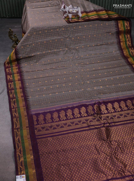 Grey & Wine Gadwal Silk - Checks