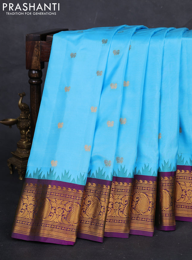 Cs Blue & Purple Gadwal Silk - Buttas