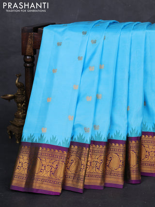 Cs Blue & Purple Gadwal Silk - Buttas