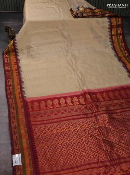 Beige & Maroon Gadwal Silk - Checks